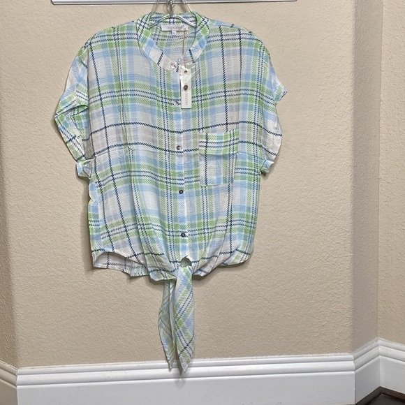 Olivaceous Sleeveless Button Down Tie Front Rayon Plaid Top Size S - Picture 1 of 6